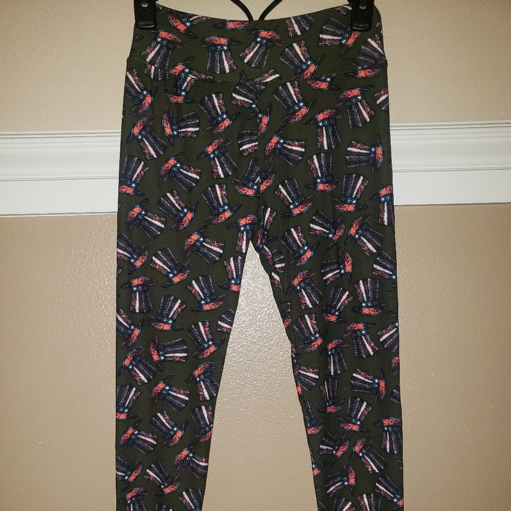 LuLaRoe Leggings One Size 4th of July Uncle Sam Top Hats Olive, Unicorn